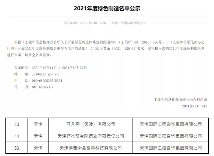 天咨集團(tuán)助力3家企業(yè)成功入選2021年度國(guó)家級(jí)綠色工廠